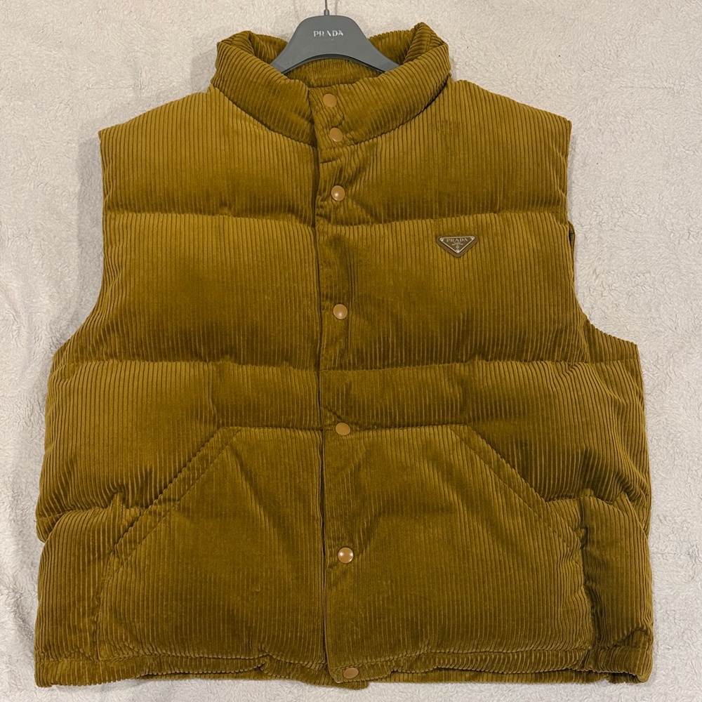 Prada Men's Tan Corduroy Puffer Vest
